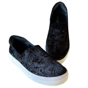 J/Slides Angelica Black Crushed Velvet Slip On Platform Sneakers Sz 8.5